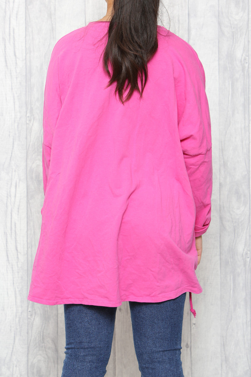 Ladies Star Squiggle Sweatshirt Top Cerise