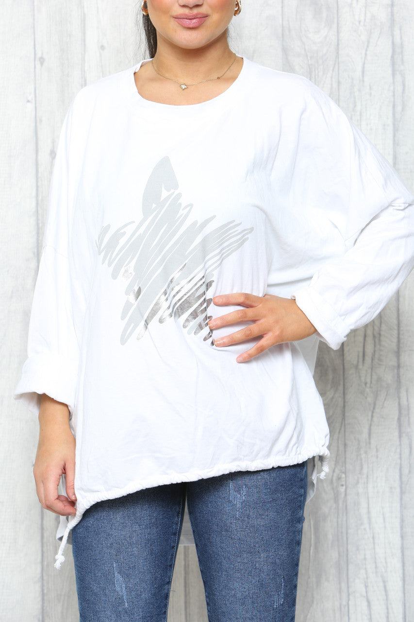 Dames Star Squiggle Sweatshirt Top Wit