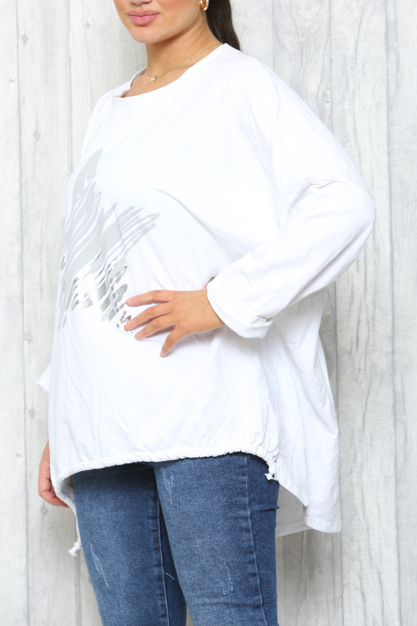 Dames Star Squiggle Sweatshirt Top Wit