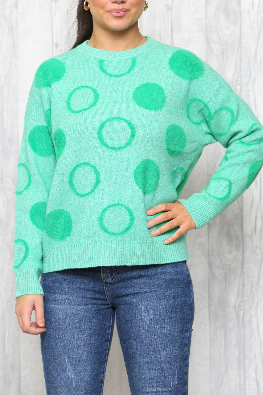 Ladies Circles Print Jumper Green