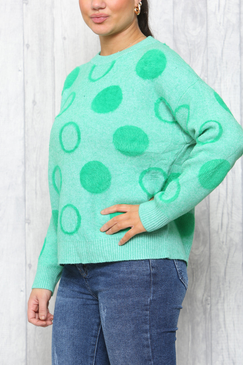 Ladies Circles Print Jumper Green