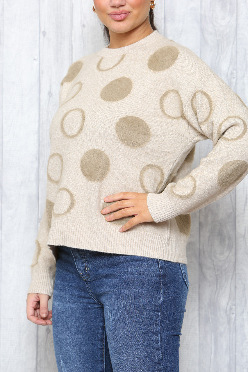 Ladies Circles Print Jumper Stone