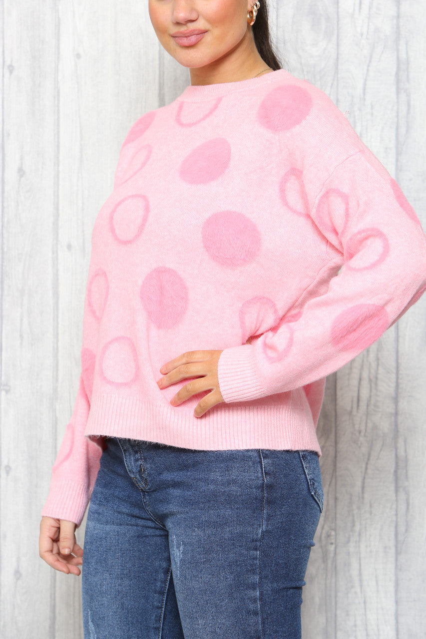Ladies Circles Print Jumper Pink