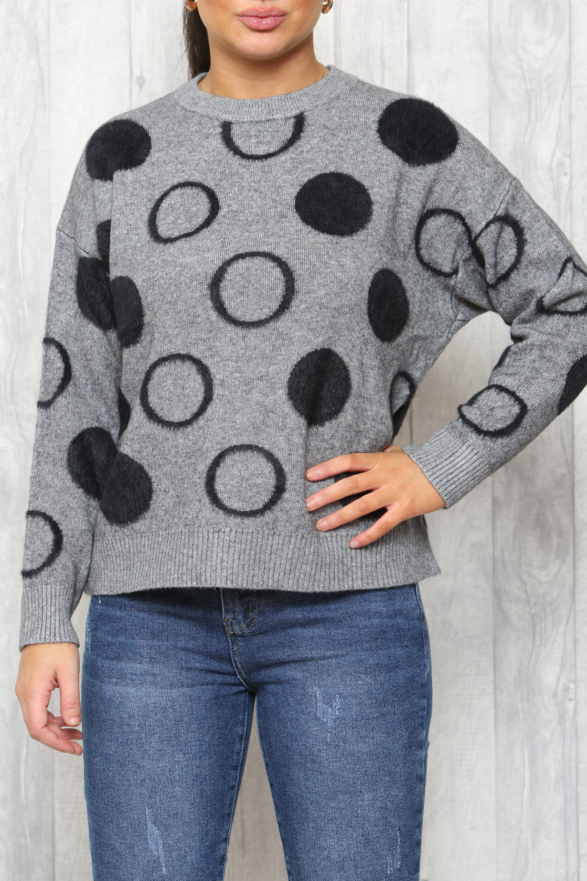 Ladies Circles Print Jumper Grey