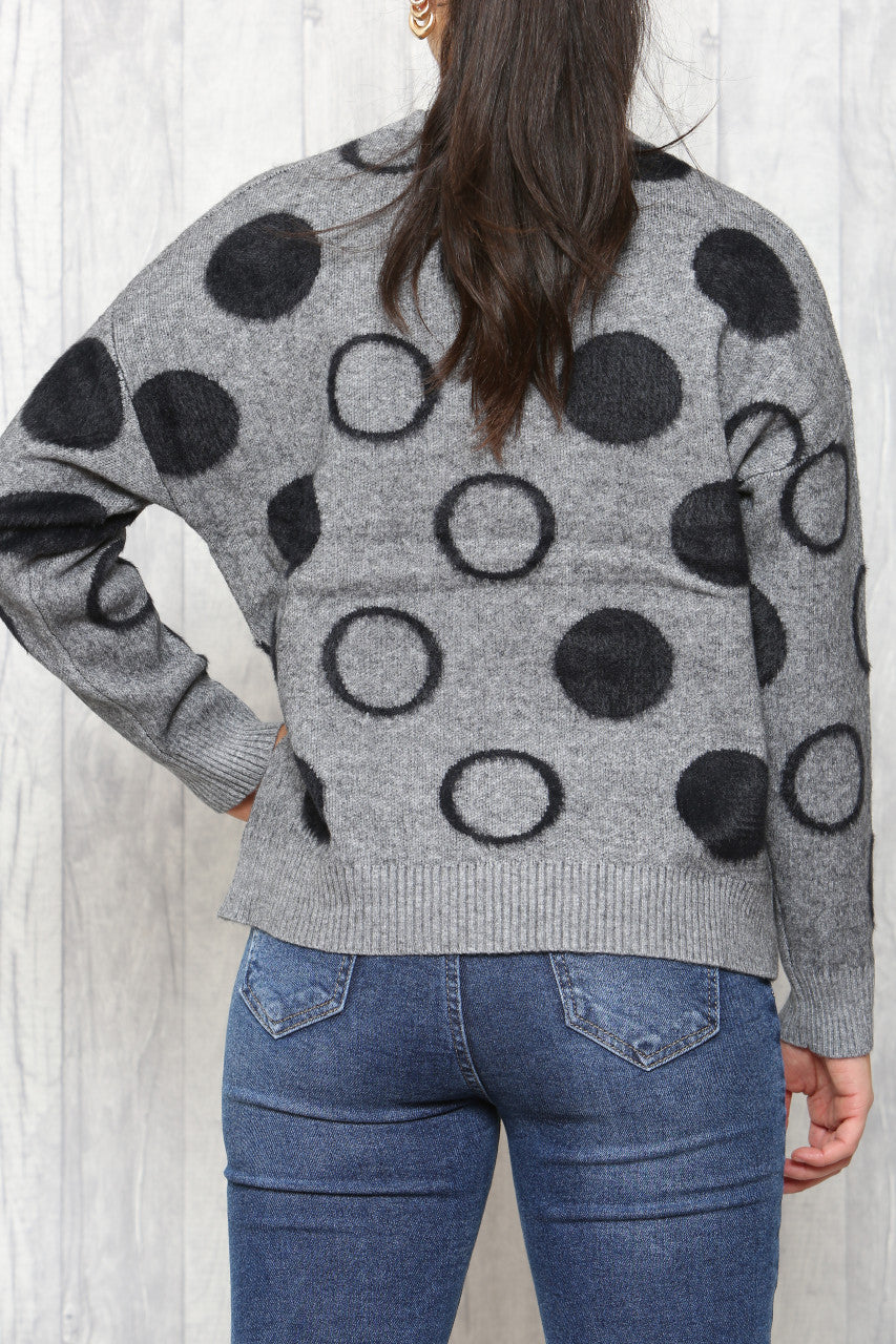Ladies Circles Print Jumper Grey
