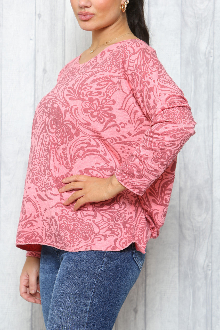 Dames Paisley Print Fijntricot Trui Koraal