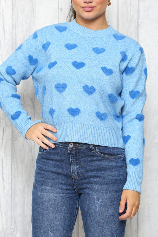 Dames Heart Print Trui Turquoise