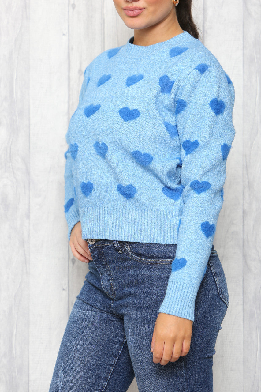 Ladies Heart Print Jumper Turquoise