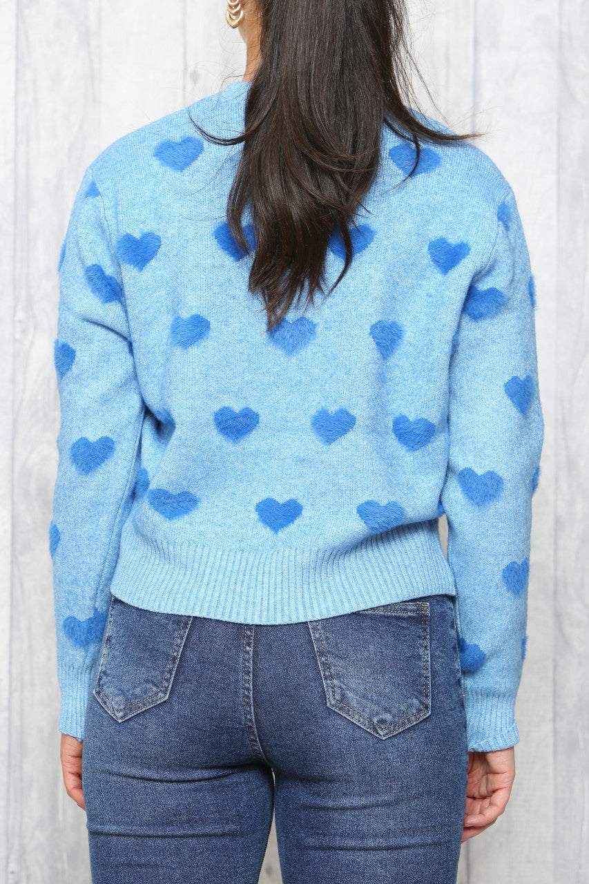 Ladies Heart Print Jumper Turquoise