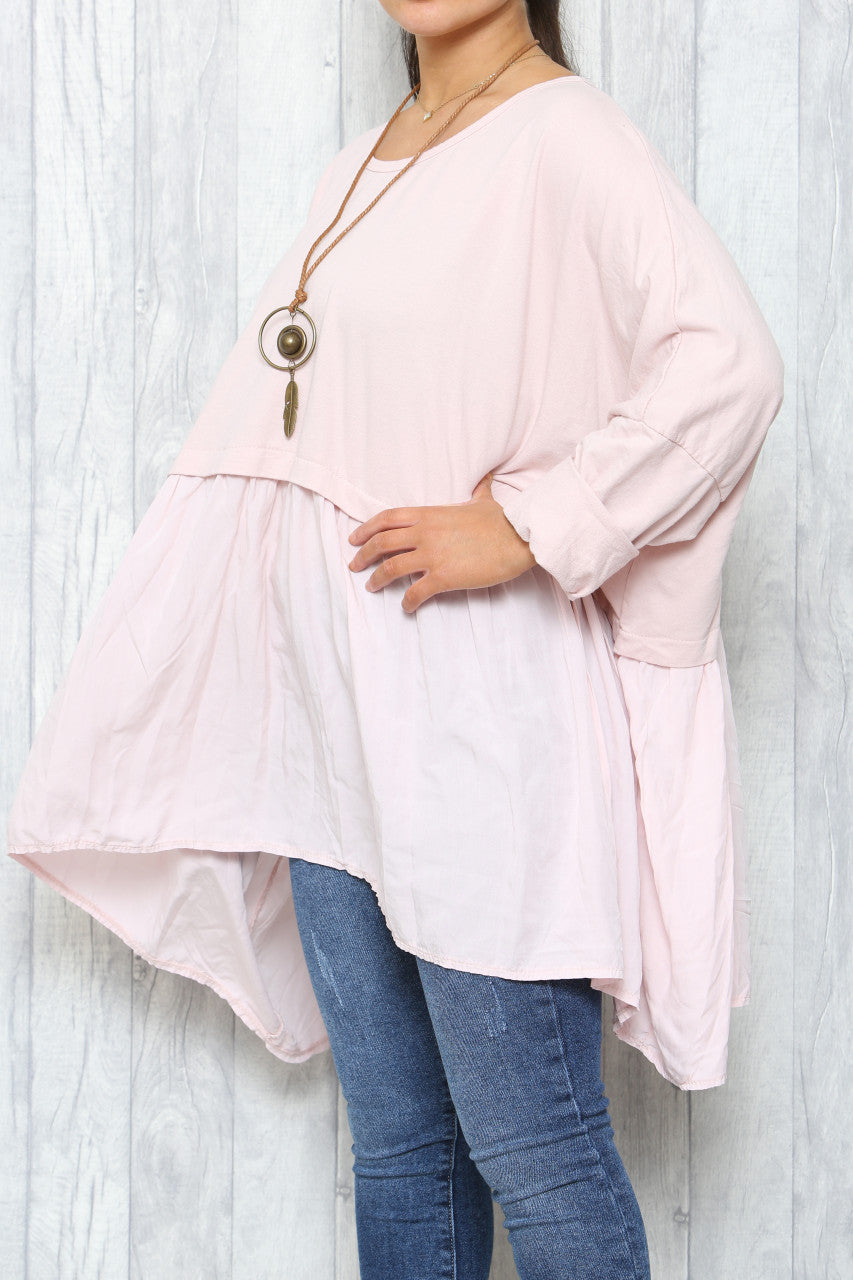 Ladies Lagenlook Floaty Tunic Top Dusty Pink