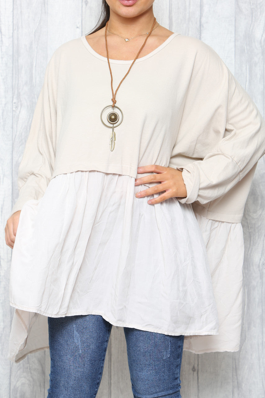 Ladies Lagenlook Floaty Tunic Top Stone