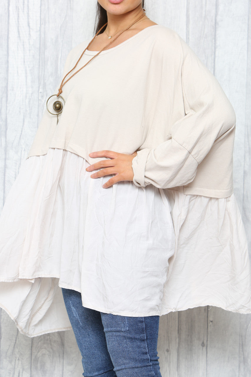 Ladies Lagenlook Floaty Tunic Top Stone