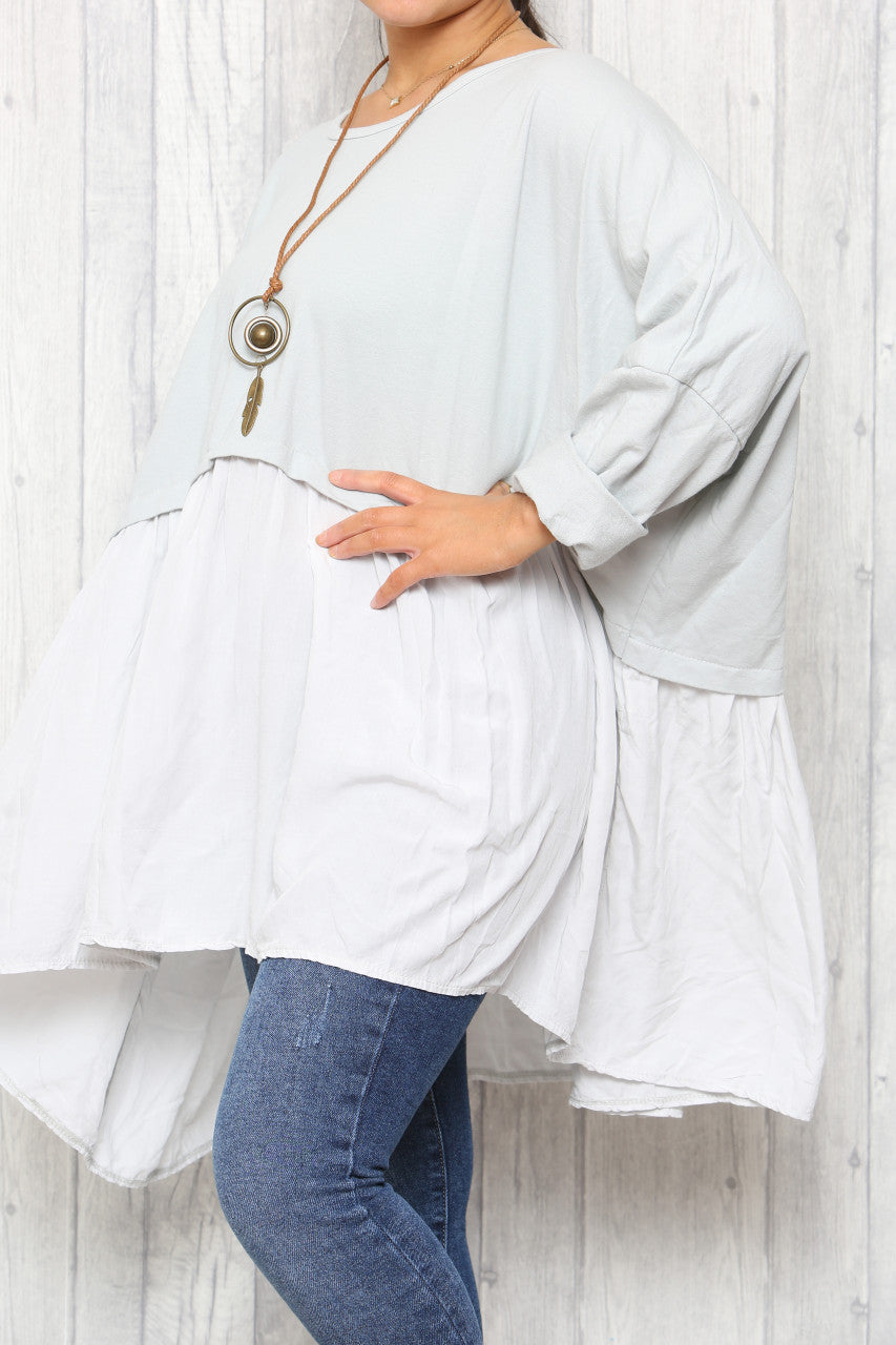 Ladies Lagenlook Floaty Tunic Top Silver