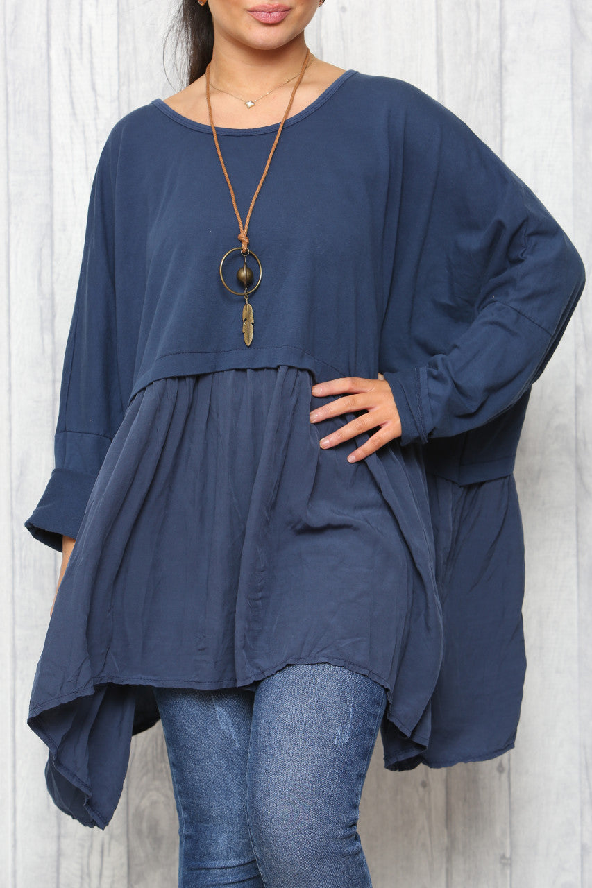 Ladies Lagenlook Floaty Tunic Top Navy