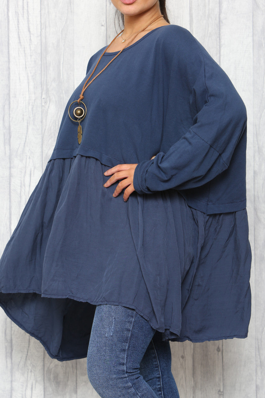 Ladies Lagenlook Floaty Tunic Top Navy