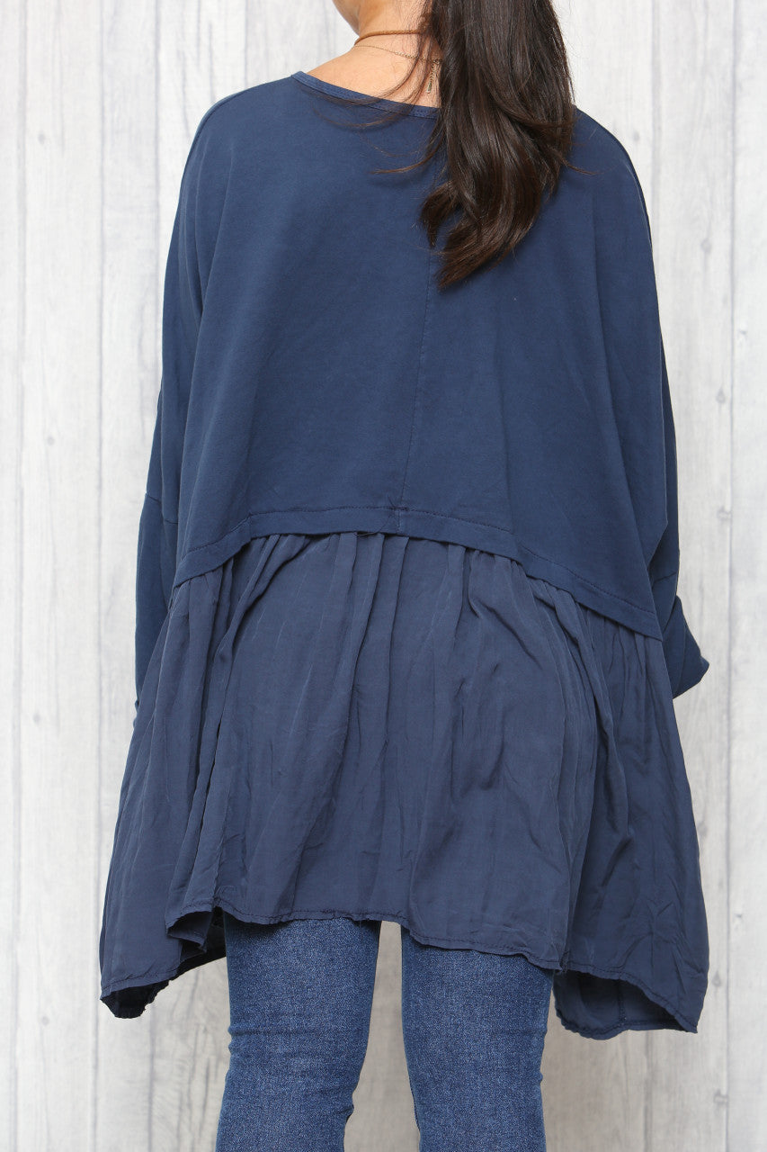 Ladies Lagenlook Floaty Tunic Top Navy
