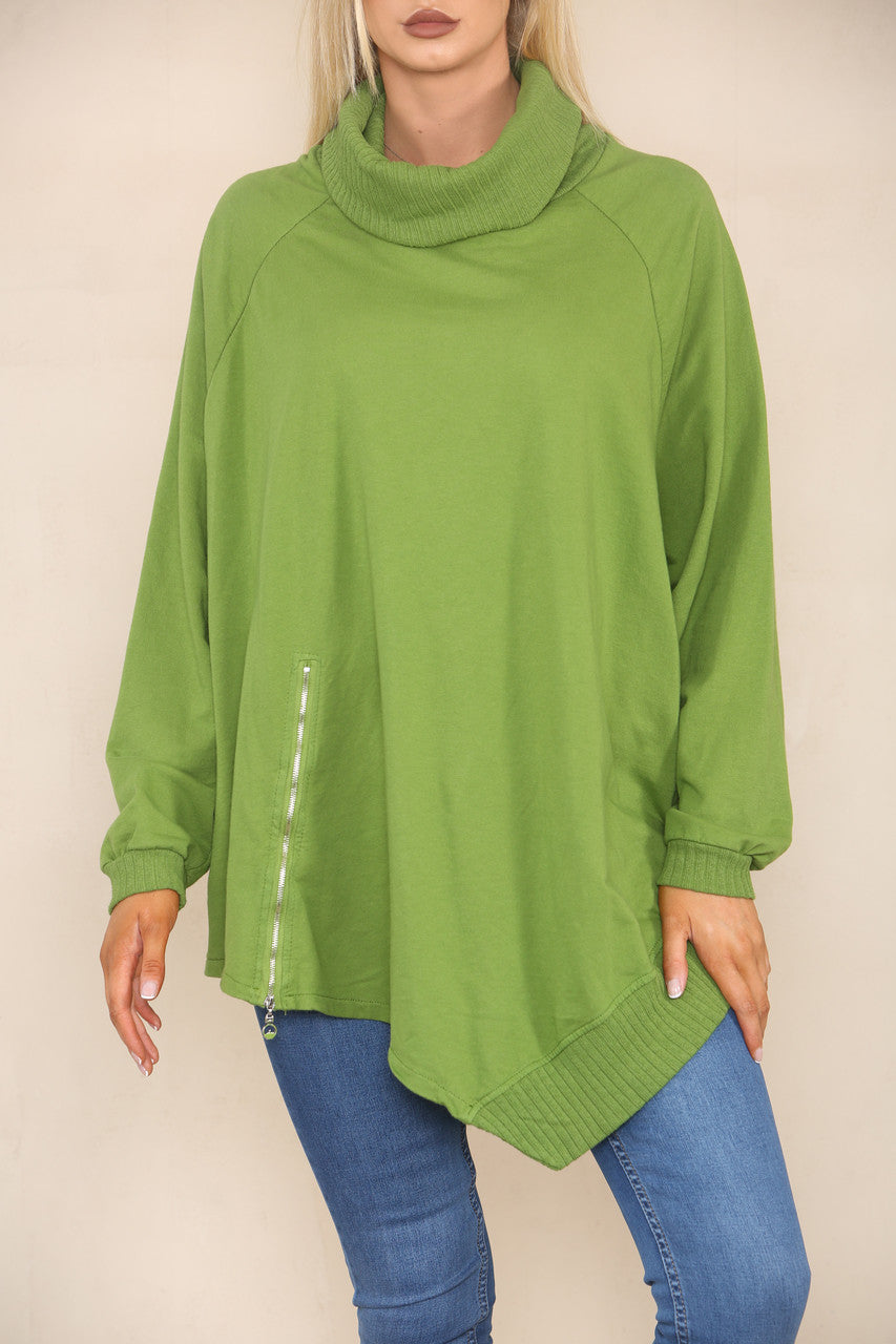 COWL NECK JUMPER WITH ZIP DETAIL GREEN