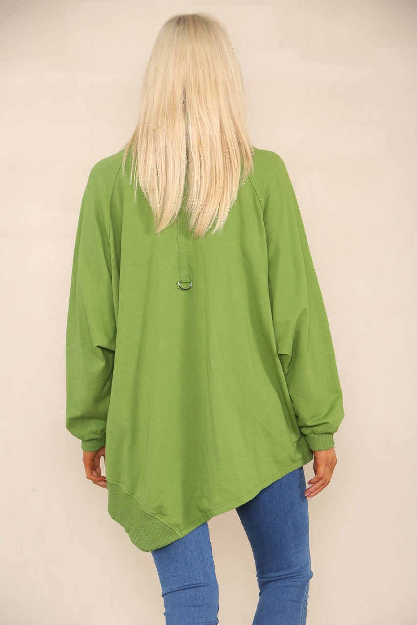 COWL NECK JUMPER WITH ZIP DETAIL GREEN