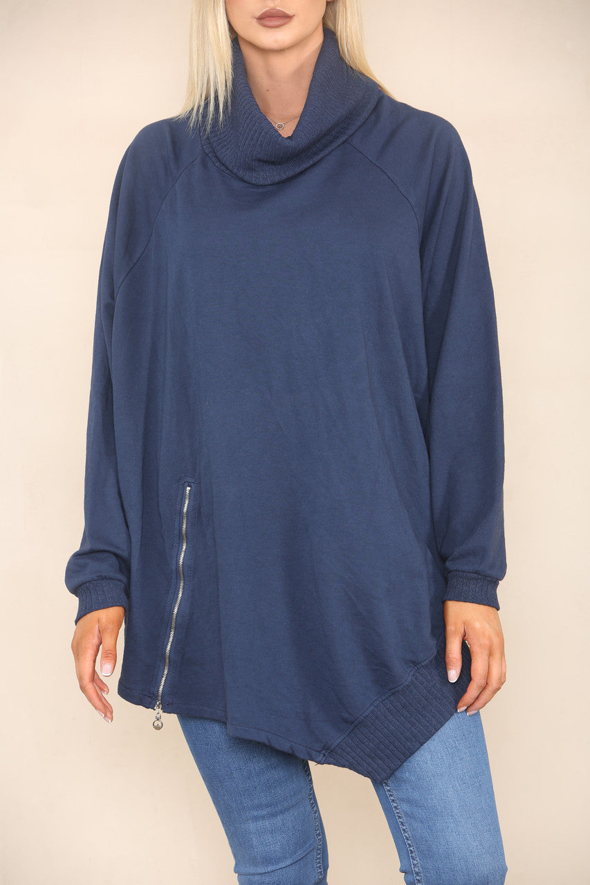 COWL NECK JUMPER WITH ZIP DETAIL NAVY