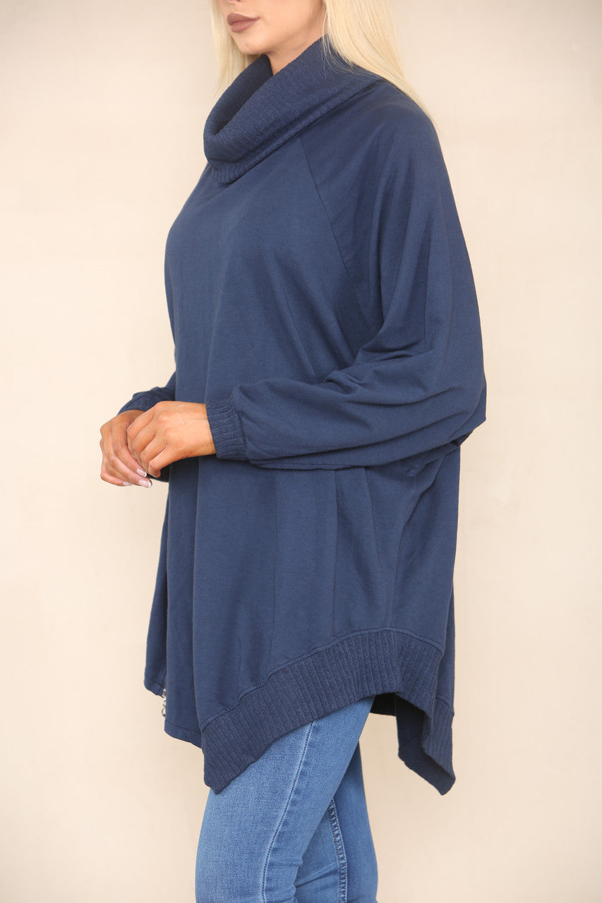 COWL NECK JUMPER WITH ZIP DETAIL NAVY