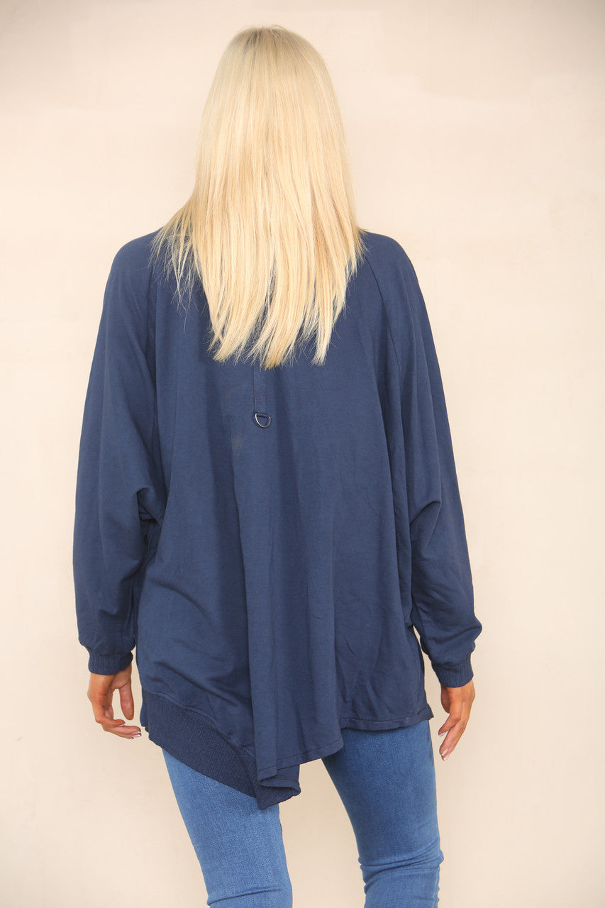 COWL NECK JUMPER WITH ZIP DETAIL NAVY