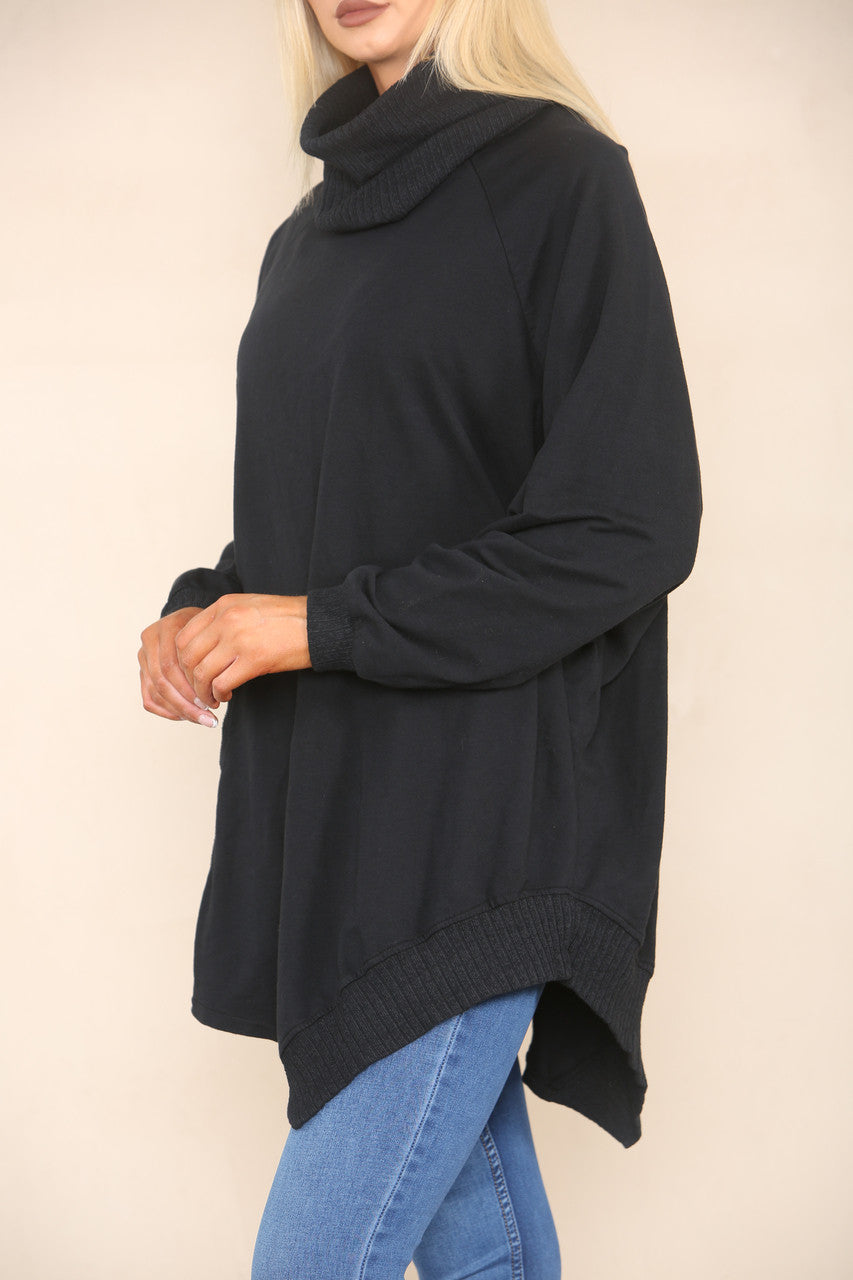 COWL NECK JUMPER WITH ZIP DETAIL BLACK