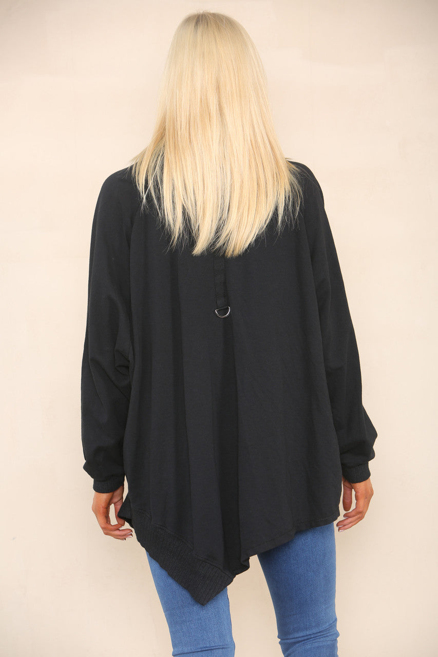 COWL NECK JUMPER WITH ZIP DETAIL BLACK