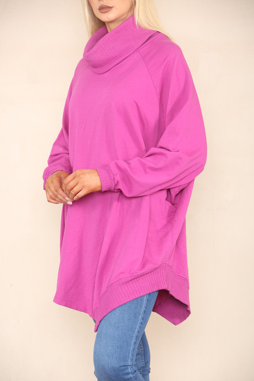 COWL NECK JUMPER WITH ZIP DETAIL CERISE