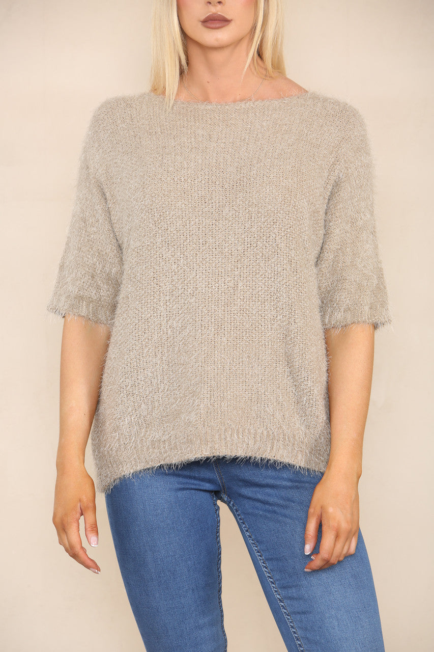 SOFT KNIT SHORT SLEEVE JUMPER TAUPE