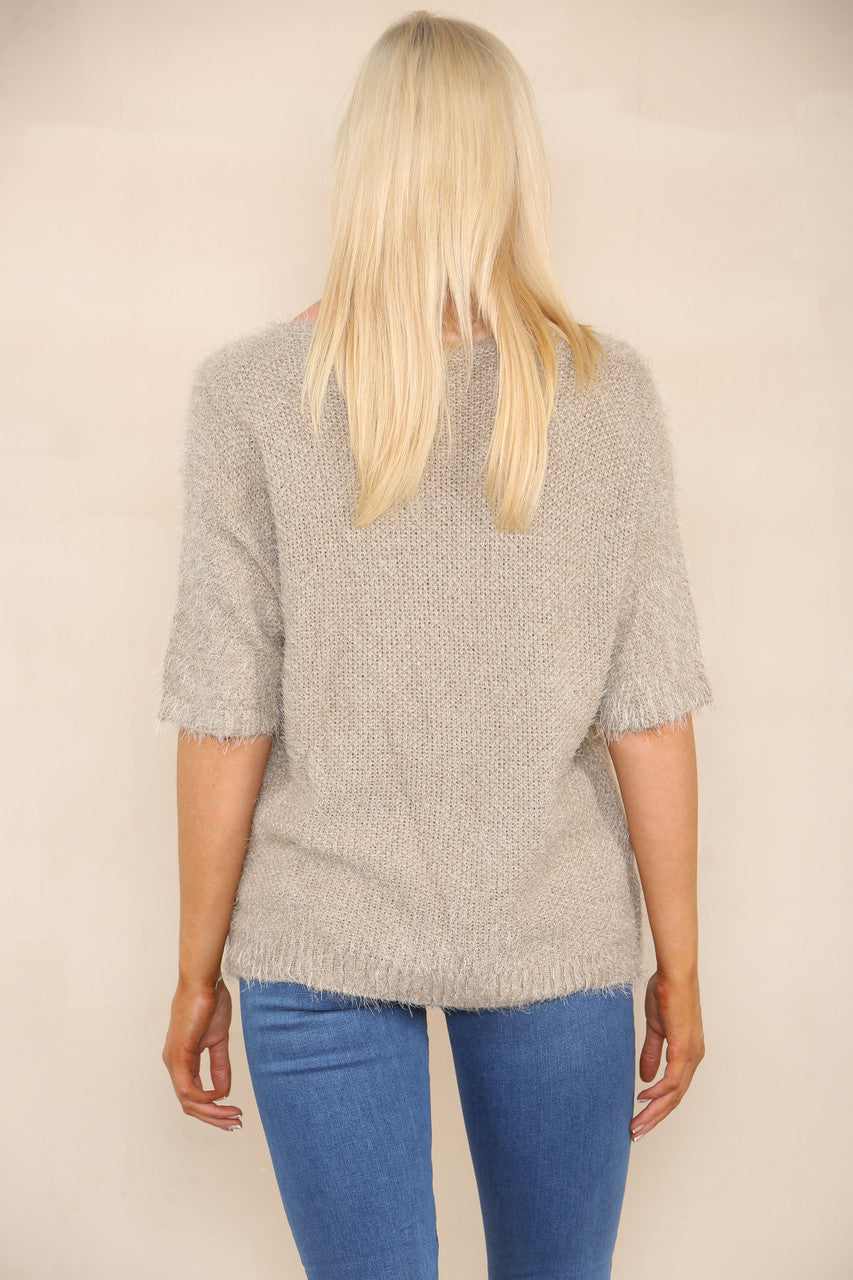 SOFT KNIT SHORT SLEEVE JUMPER TAUPE