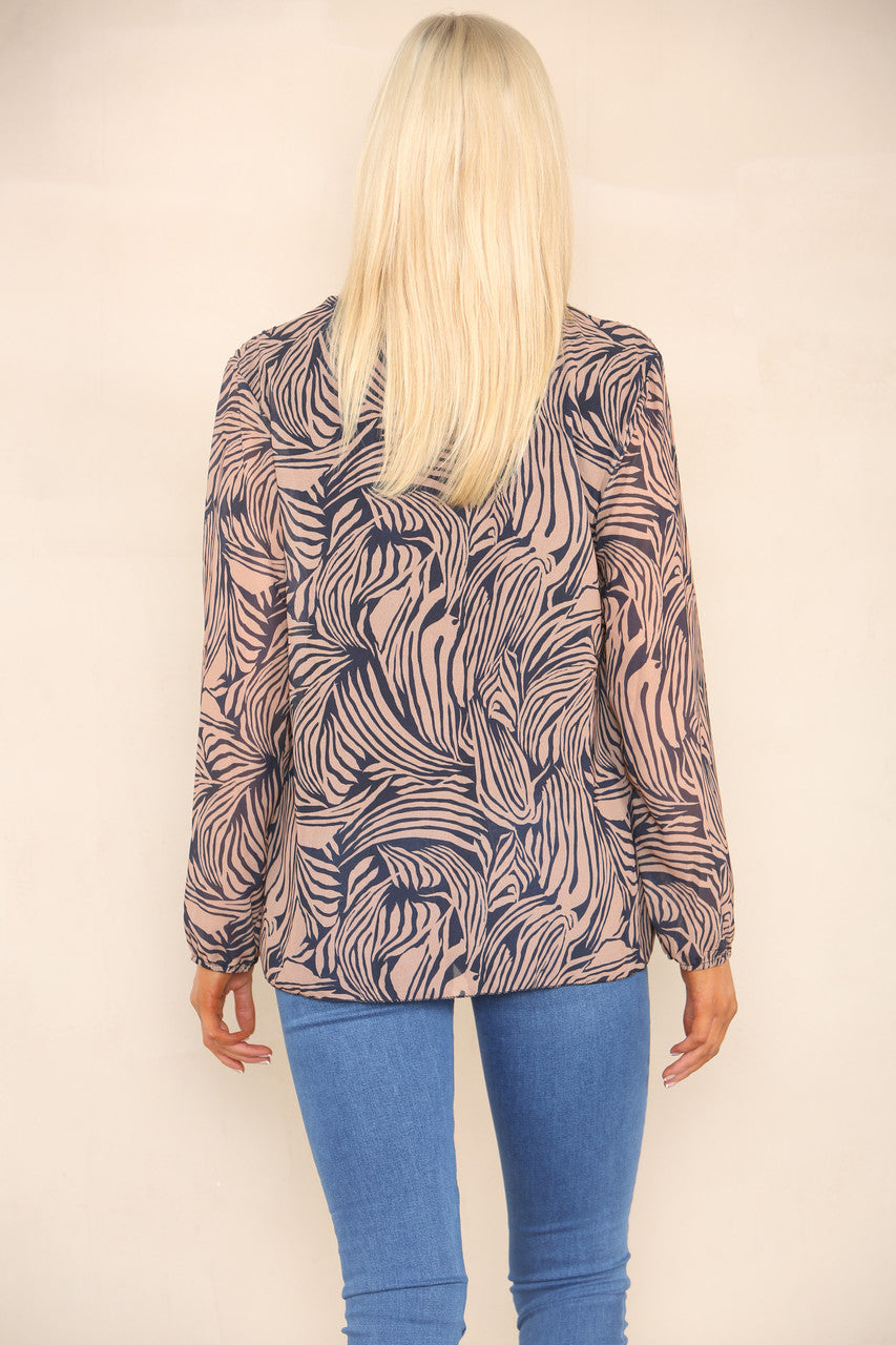ABSTRACT DIERENPRINT GEPLOOIDE BLOUSE NAVY/BRUIN