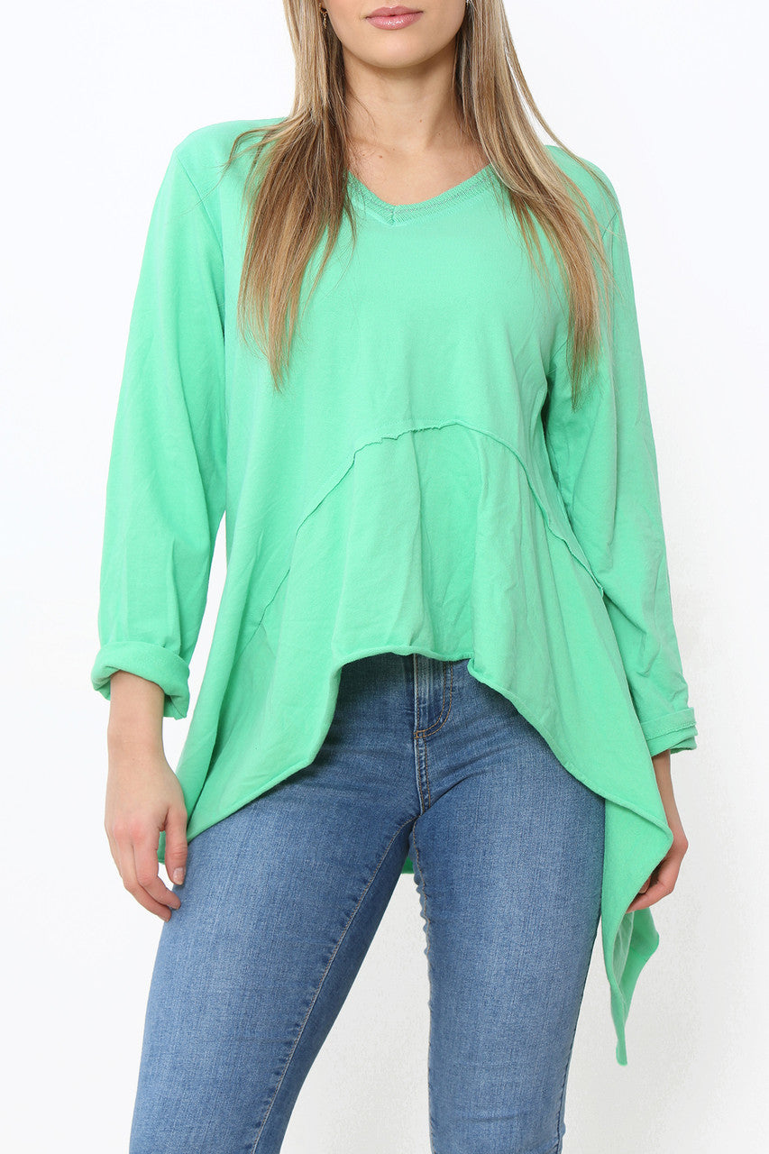Ladies Plain Hi-Lo Style Top Green