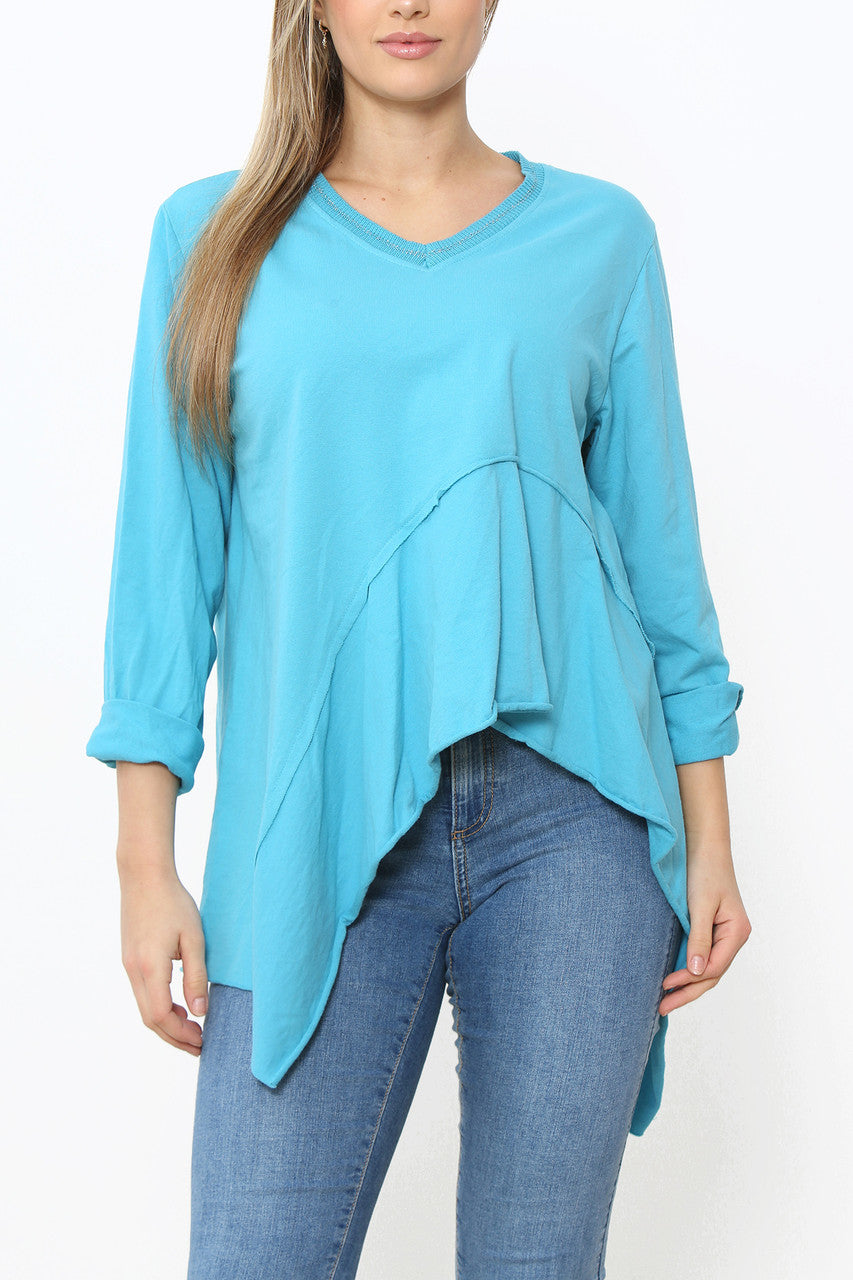 Ladies Plain Hi-Lo Style Top Turquoise
