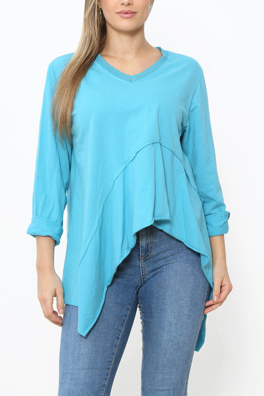 Ladies Plain Hi-Lo Style Top Turquoise