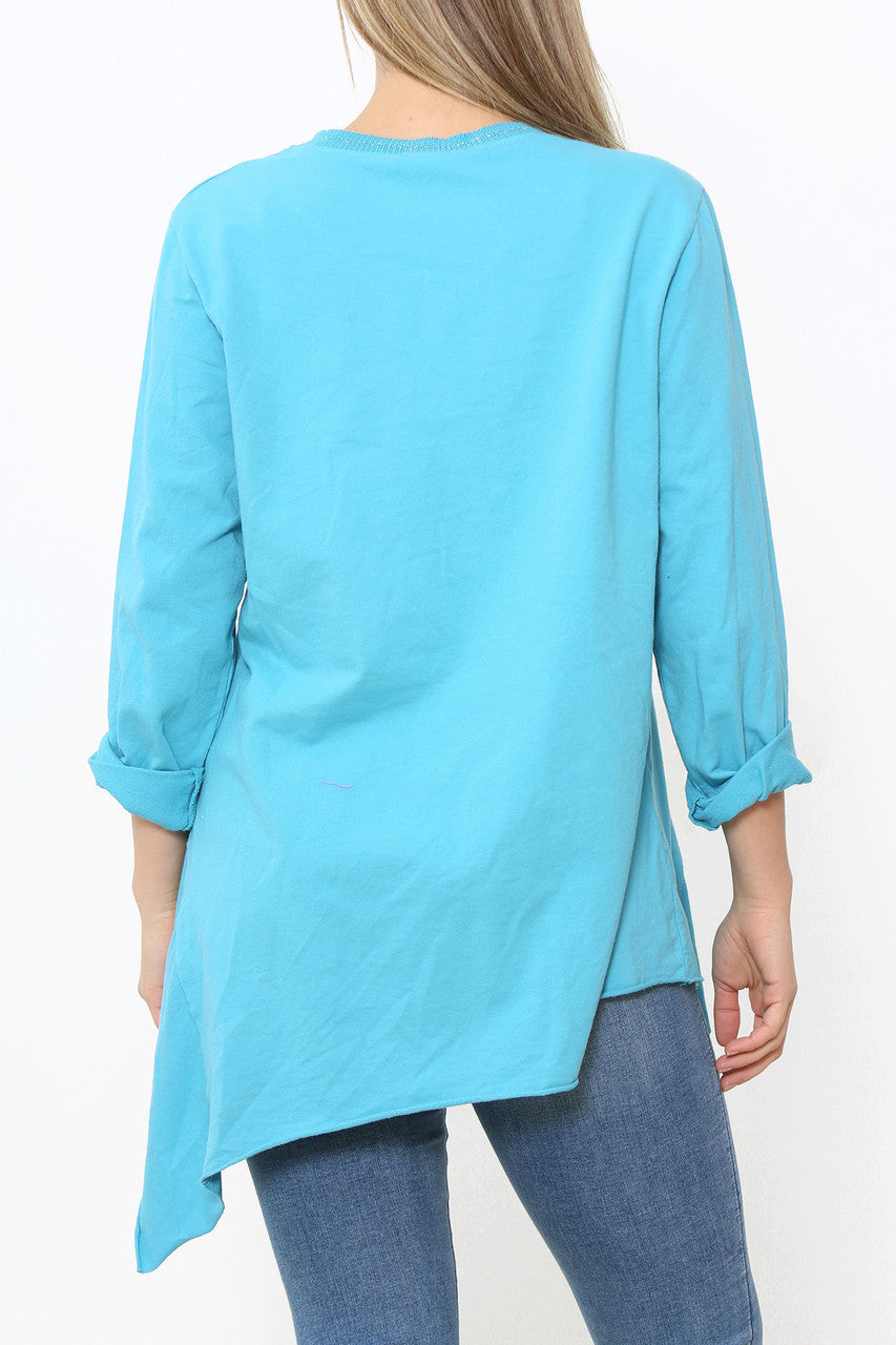 Ladies Plain Hi-Lo Style Top Turquoise