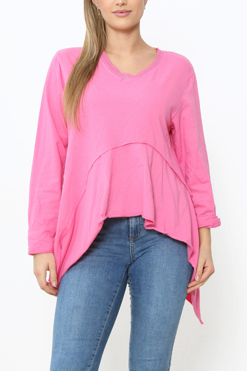 Ladies Plain Hi-Lo Style Top Cerise