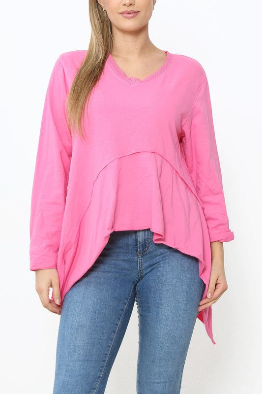 Ladies Plain Hi-Lo Style Top Cerise
