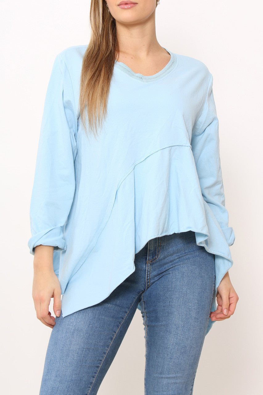 Dames Effen Hi-Lo Top Lichtblauw