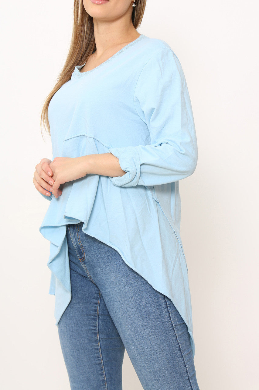 Dames Effen Hi-Lo Top Lichtblauw
