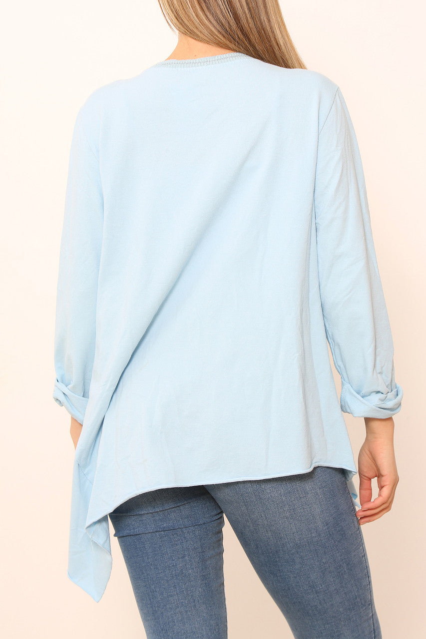 Dames Effen Hi-Lo Top Lichtblauw