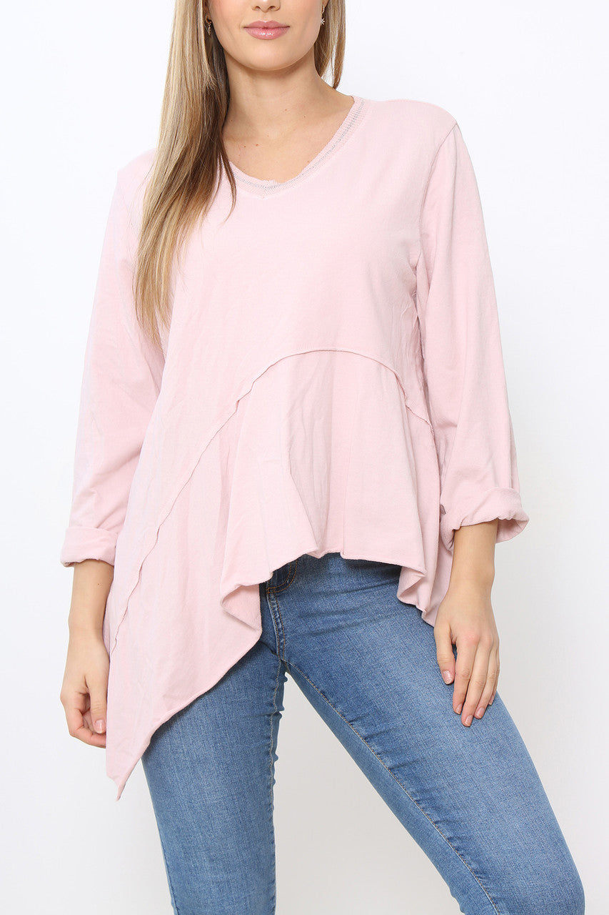 Ladies Plain Hi-Lo Style Top Dusty Pink