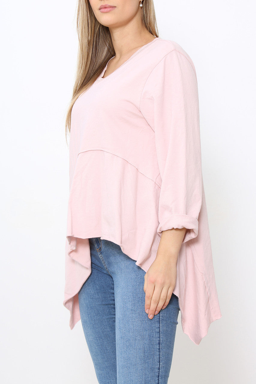 Ladies Plain Hi-Lo Style Top Dusty Pink