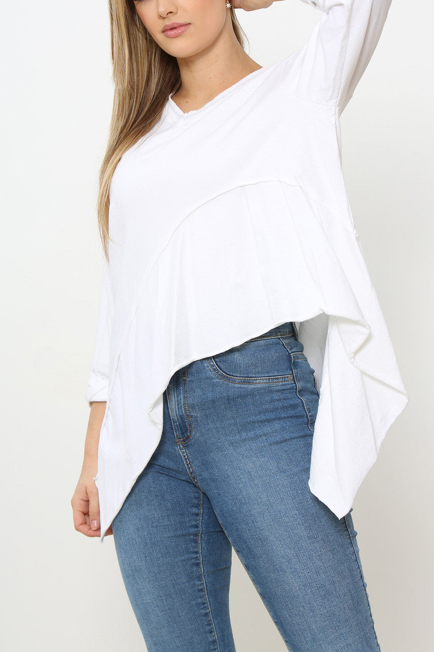 Dames effen top met hoog-laagstijl wit