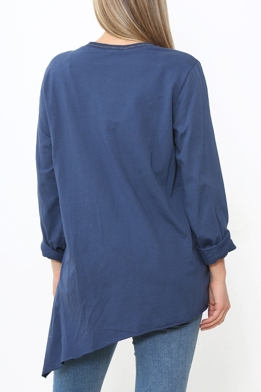 Dames Effen Hi-Lo Top Marineblauw