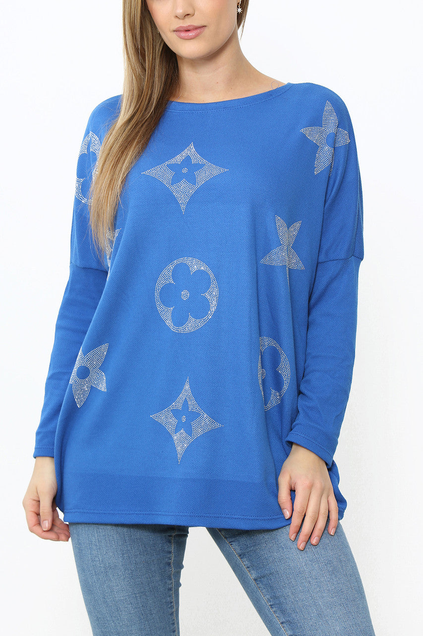 Dames pailletten top met detail Royal Blue