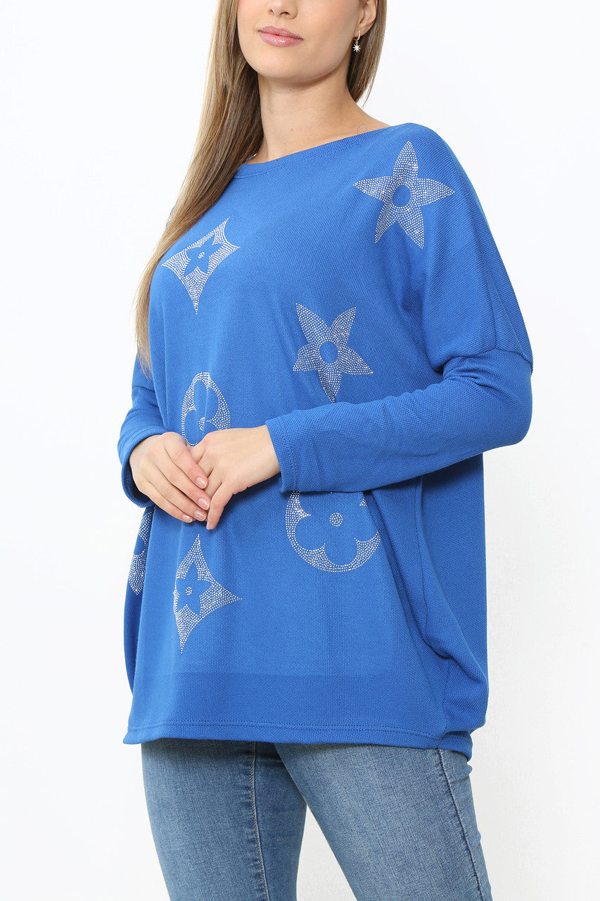 Dames pailletten top met detail Royal Blue