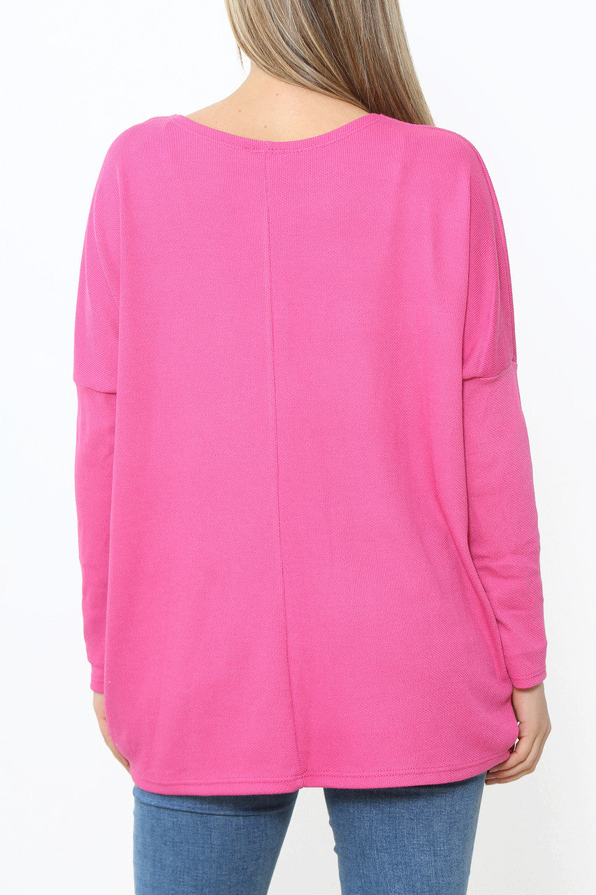 Dames trui top met pailletten en patch detail cerise