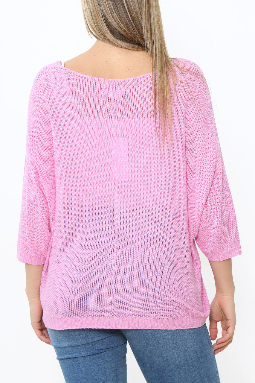 ROZE TRUI MET V-HALS EN EFFEN BREISEL