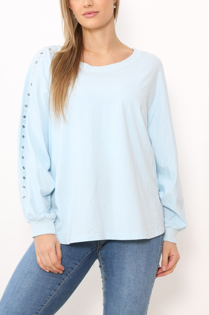 Dames trui met noppen mouwdetail lichtblauw