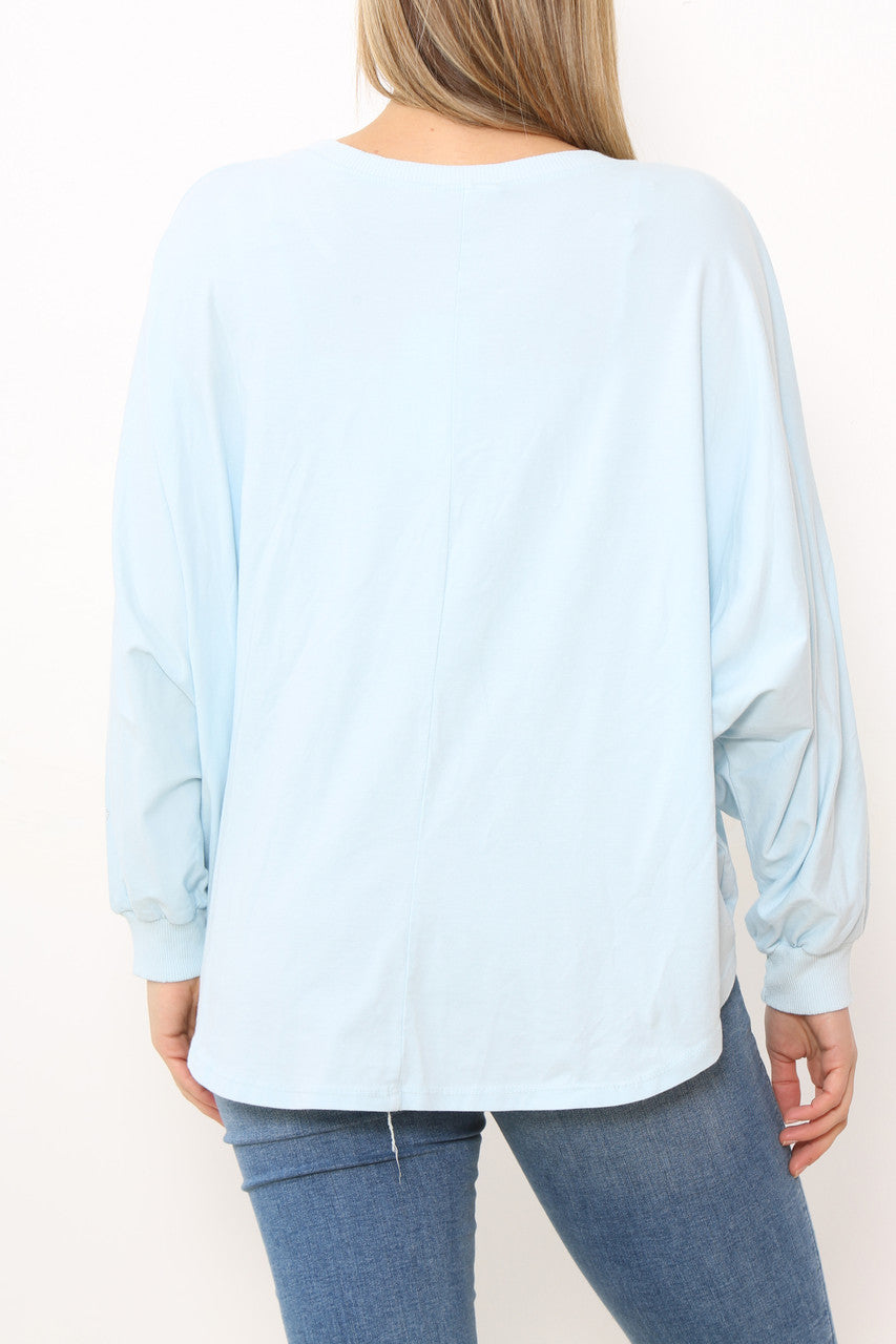Dames trui met noppen mouwdetail lichtblauw